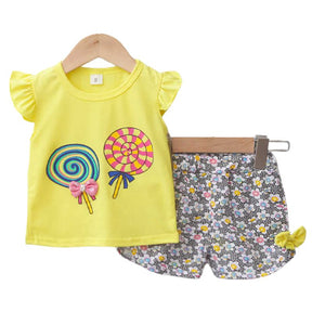 Conjunto Infantil Feminino Verão Pirulito Conjunto Infantil Feminino Verão Pirulito Loja do Bambino Amarelo 80 