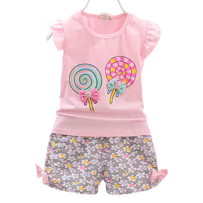 Conjunto Infantil Feminino Verão Pirulito Conjunto Infantil Feminino Verão Pirulito Loja do Bambino Rosa Claro 80 