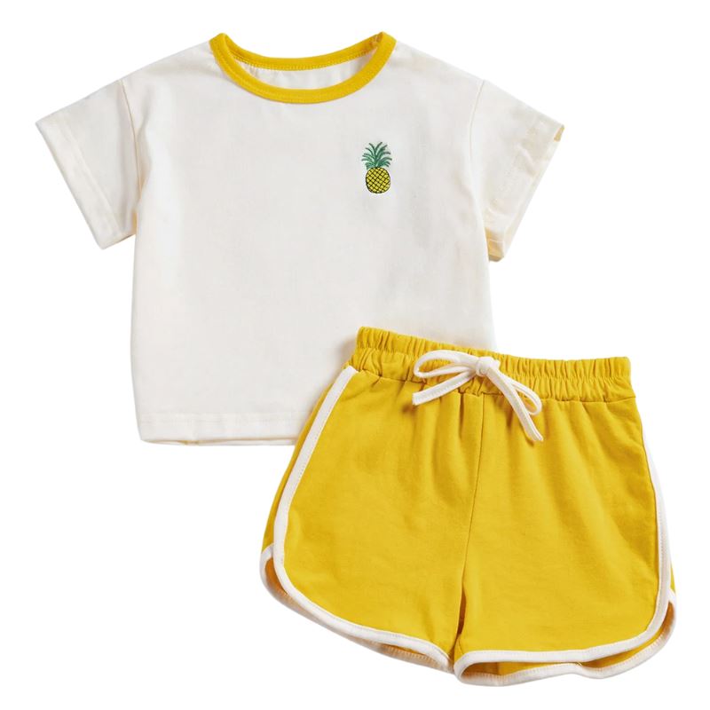 Conjunto Infantil de Verão Feminino Liso Conjunto Infantil de Verão Feminino Liso Loja do Bambino Amarelo 66 