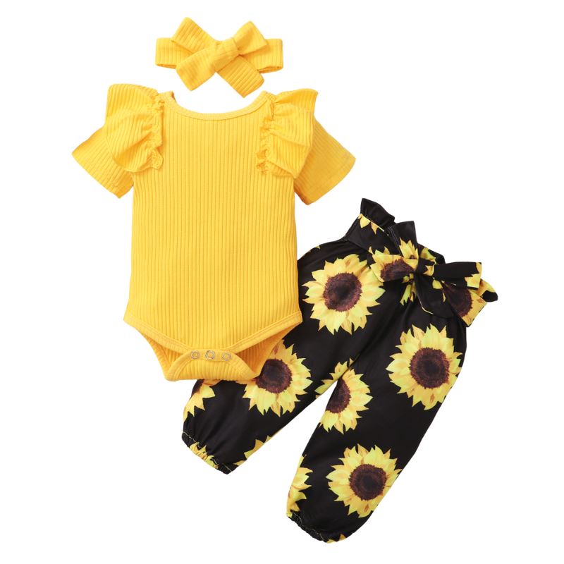 Conjunto Girassol Recém-Nascido Bambino Conjunto Girassol Recém-Nascido Bambino Loja do Bambino Amarelo Manga curta 70