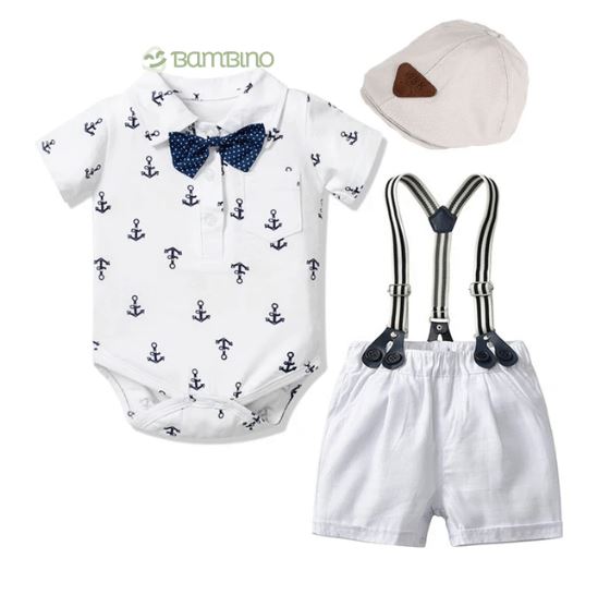 Conjunto Terno Infantil com Boina SummerBoy Conjunto Terno Infantil com Boina SummerBoy Loja do Bambino Branco 3-6M 