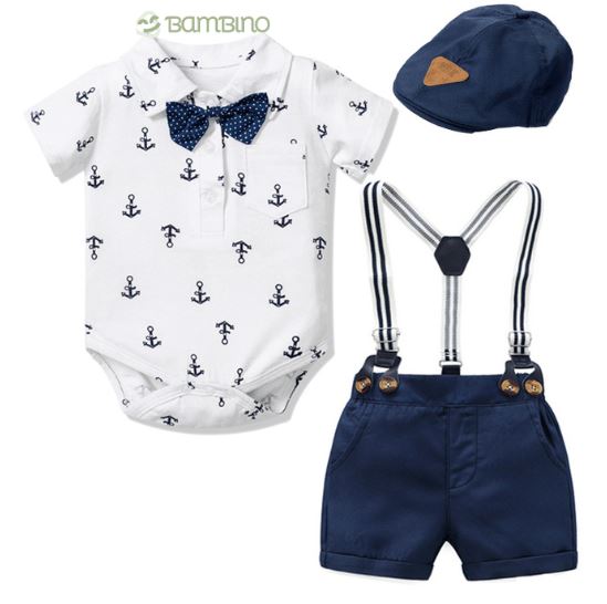 Conjunto Terno Infantil com Boina SummerBoy Conjunto Terno Infantil com Boina SummerBoy Loja do Bambino Azul 3-6M 