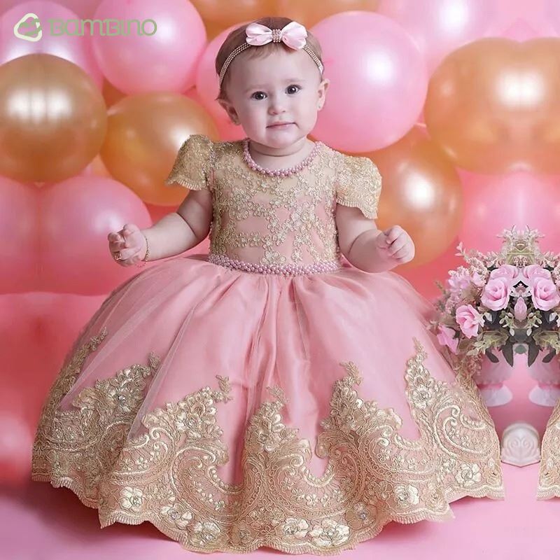 Vestido Gala Luxo para Meninas - de 1 Ano - 5 Anos Loja do Bambino Rosa 9-12 Meses 