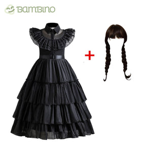 Fantásia Cosplay Wandinha Infantil Bambino - Peruca e Vestido Fantásia Cosplay Wandinha Infantil Bambino Loja do Bambino Modelo 2 3 Anos 