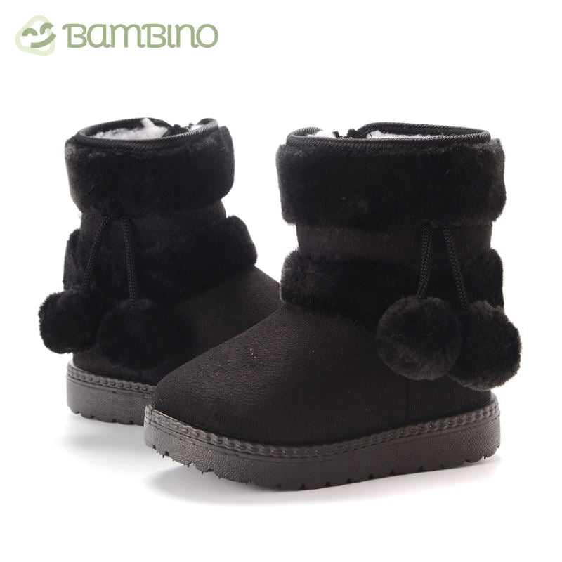 Bota Pompom de Inverno Infantil - Pantufinha Revestida de Lã Bota Pompom de Inverno Infantil Loja do Bambino Preta 22 