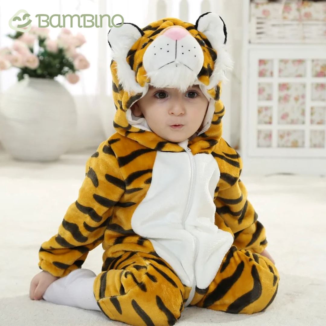 Pijama Macacão Com Capuz Diversão Recém Nascido Pijama Macacão Com Capuz Diversão Recém Nascido Loja do Bambino Tigre 3 meses 