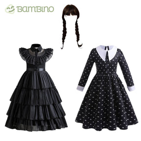 Fantásia Cosplay Wandinha Infantil Bambino - Peruca e Vestido Fantásia Cosplay Wandinha Infantil Bambino Loja do Bambino 