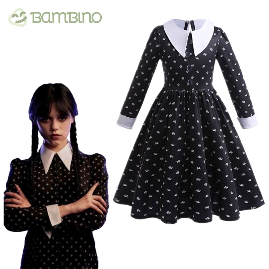 Fantásia Cosplay Wandinha Infantil Bambino - Peruca e Vestido Fantásia Cosplay Wandinha Infantil Bambino Loja do Bambino 